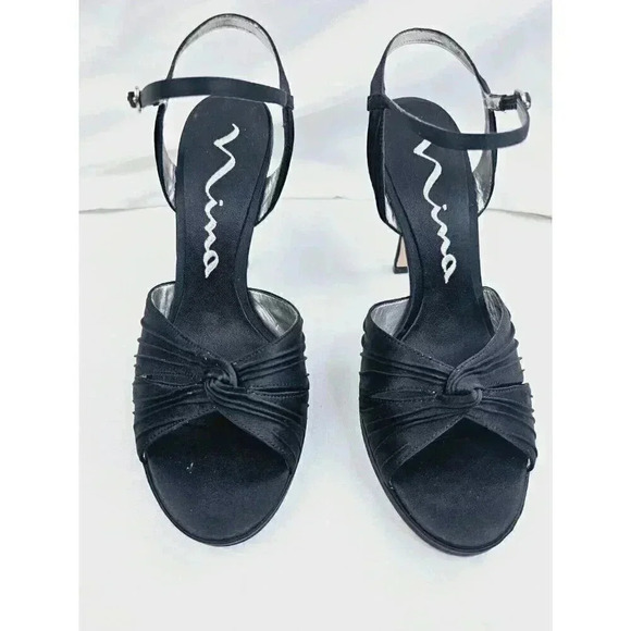 Nina Size 8.5M Women's Black Luster "Cupcake" Open Toe Ankle Strap Pumps - Picture 8 of 15